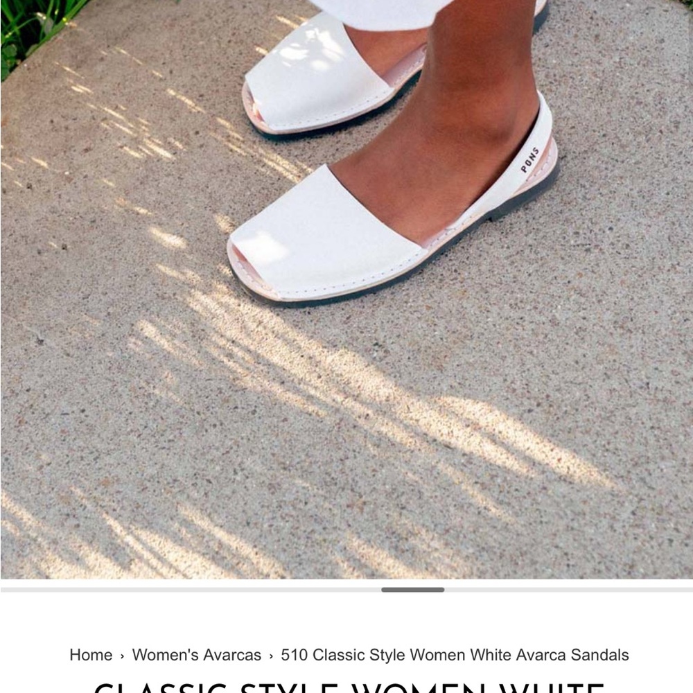 Pons Avarca Menorca Classic Womens Sz 7 White Leather Handmade in Spain Sandals